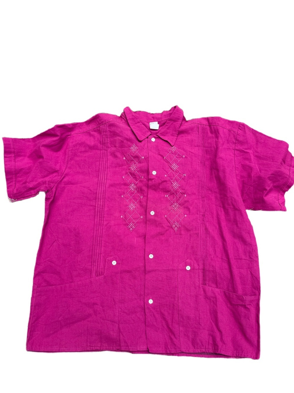 Men's Short Sleeve Button Shirt - Fuchsia Pink